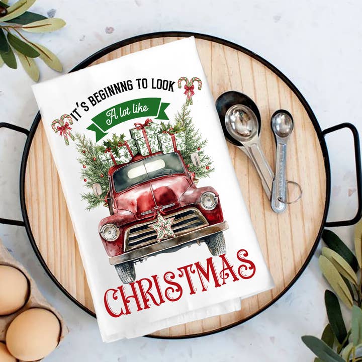 Beginning to Look Like Christmas Tea Towel for wholesale by Avery Lane Gifts