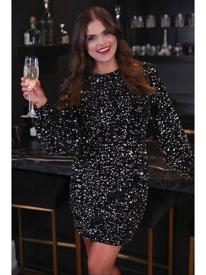 Old Flame Sequin Dress- Black for wholesale on Faire4