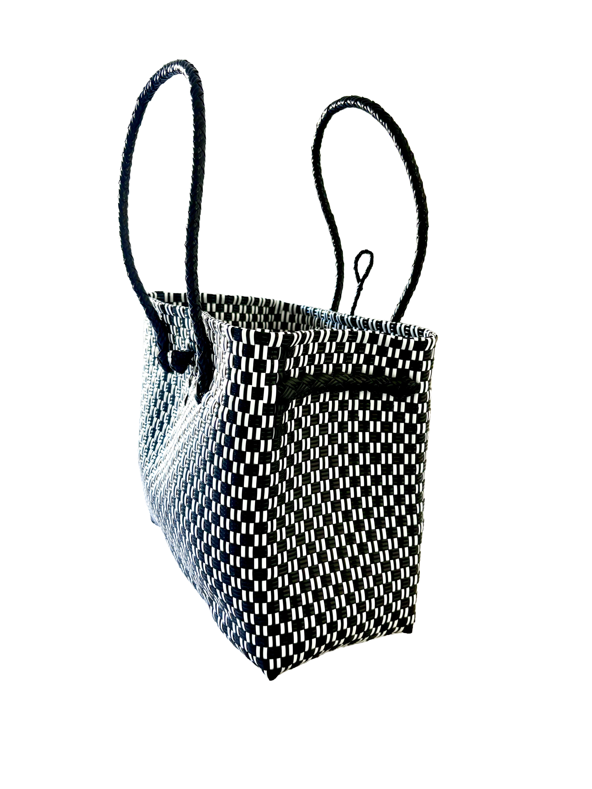 Pure Di Casa - Vente Tote bag – femme - Silhouette Noir Check – Cabas Tissé Noir & Blanc1