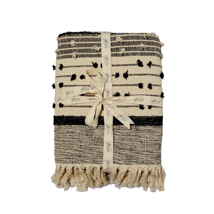 Allure Bath Fashions – Engroshandel Tæppe – Nina Bobble Boho Plaid - Skandi Monokrom Tekstureret Tæppe