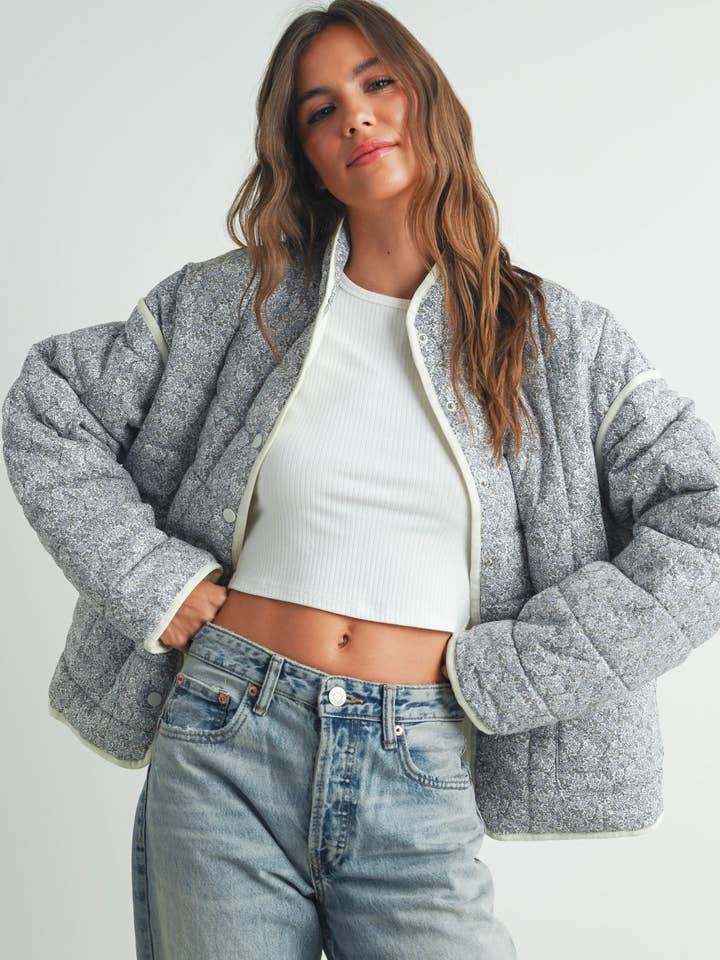 BUTTERMELON - Wholesale Puffer Jacket - Women's - FLOAR QUILTED JACKET WITH LIGHTWEIGHT BOHO PRINT - BMJ75142