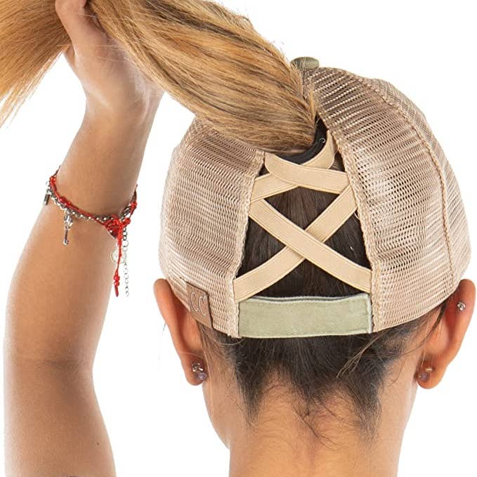 Funky Junque - Wholesale Ponytail Cap - Women's - Criss Cross Ponycap - Olive