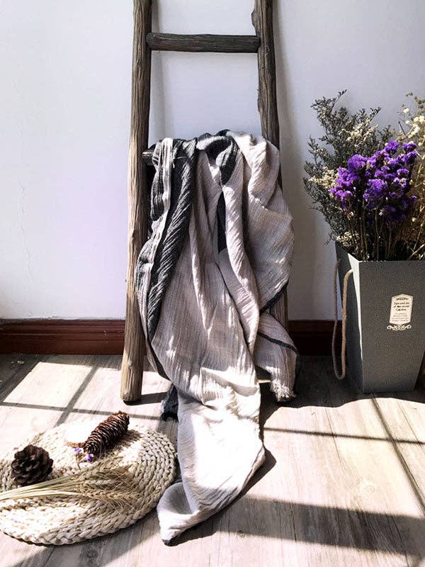 VividLux - Vente Écharpe – femme - Écharpe vintage en coton Ramie de couleur contrastante2