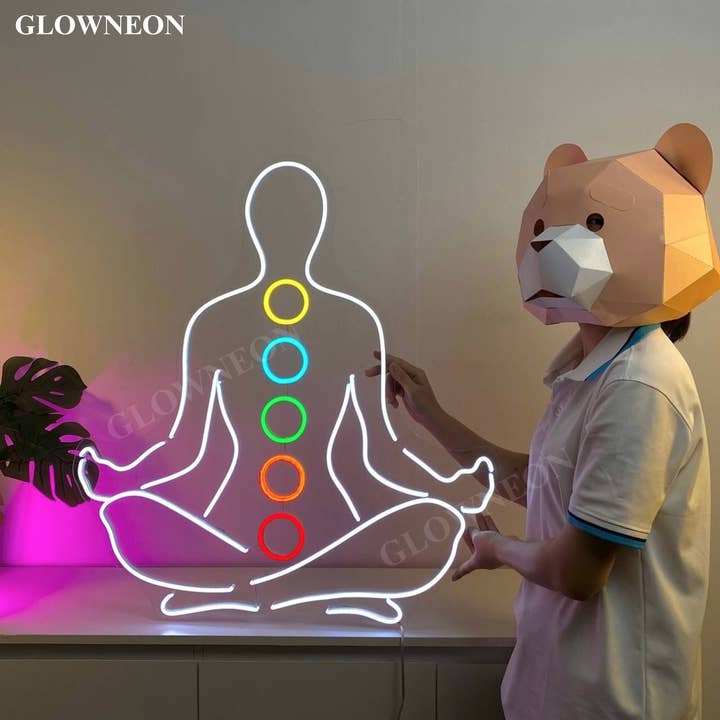 Letreiro de Néon de Cura dos Chakras, Decoração de Parede de Yoga de Cura Espiritual por atacado de Glow Neon