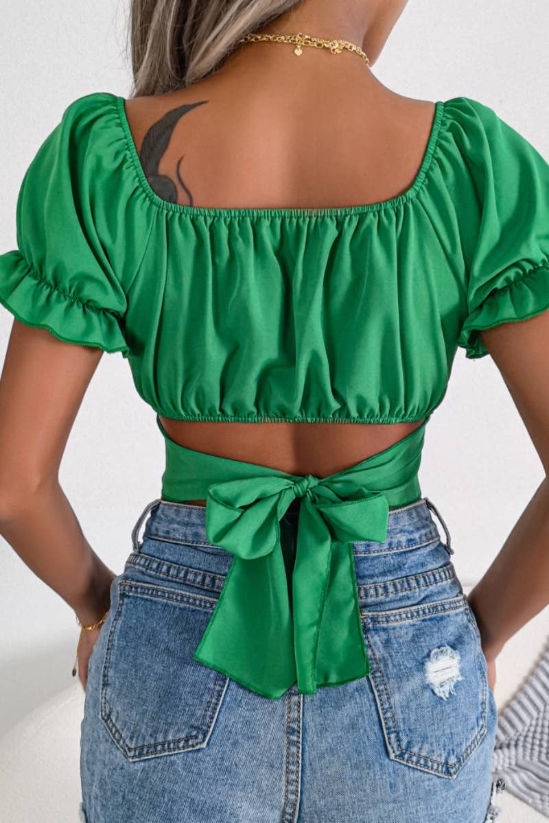 NINEXIS - Wholesale Blouse - Women's - CWTBLS1031_CASUAL SHORT SLEEVED CHIFFON CROP TOP2