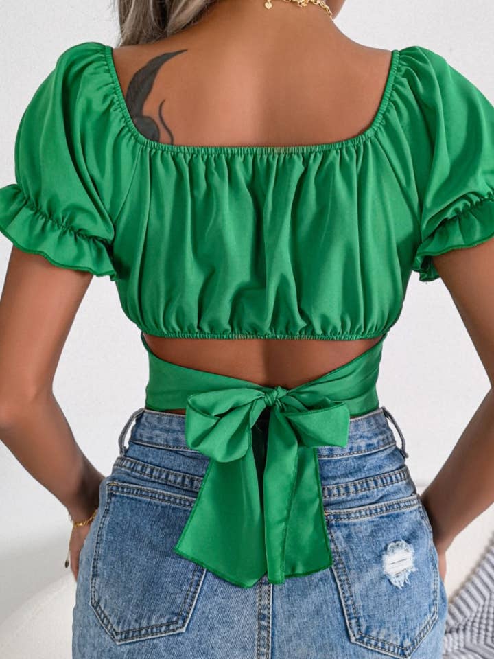 NINEXIS - Wholesale Blouse - Women's - CWTBLS1031_CASUAL SHORT SLEEVED CHIFFON CROP TOP2