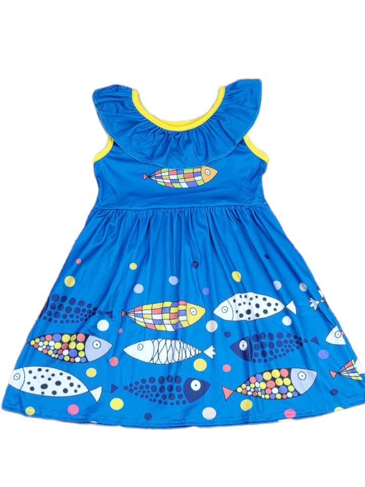 Abstraktes Fisch-Rüsche-Milch-Seide-Tankkleid für den Großhandel von Great Lakes Kids Apparel