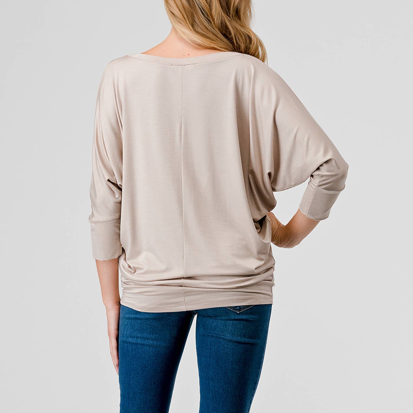 Heimious - Wholesale Knit Top - Women's - 3/4 Dolman Sleeve V-neck Modal Jersey Top, 257331