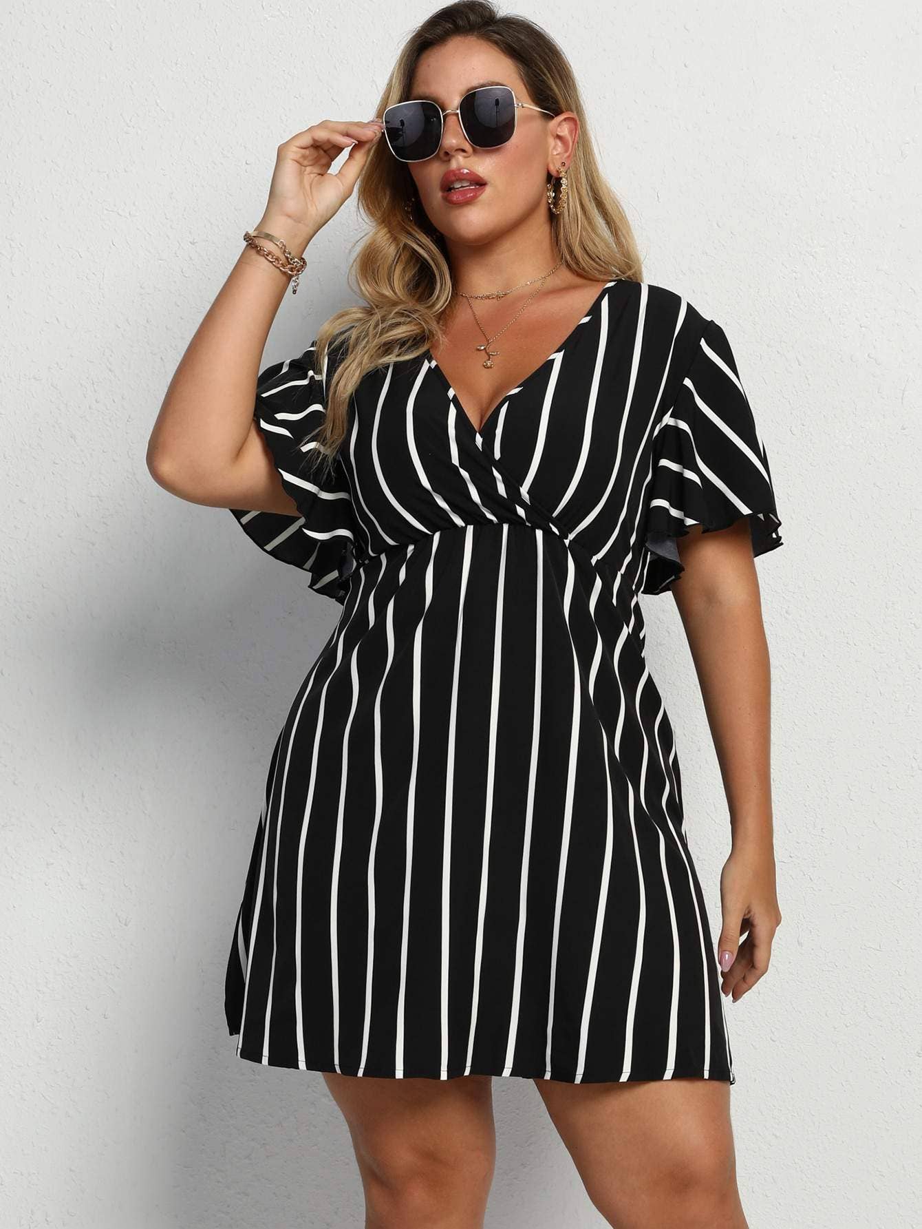 Flarix - Wholesale Dress - Women's - plus striped surplice neck a line dress9