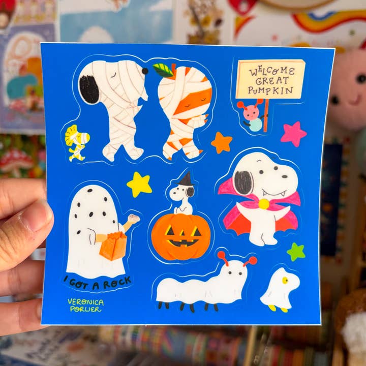 Snoopy & Friends Halloween Sticker Sheet for wholesale by Veronica Porlier Illustrations