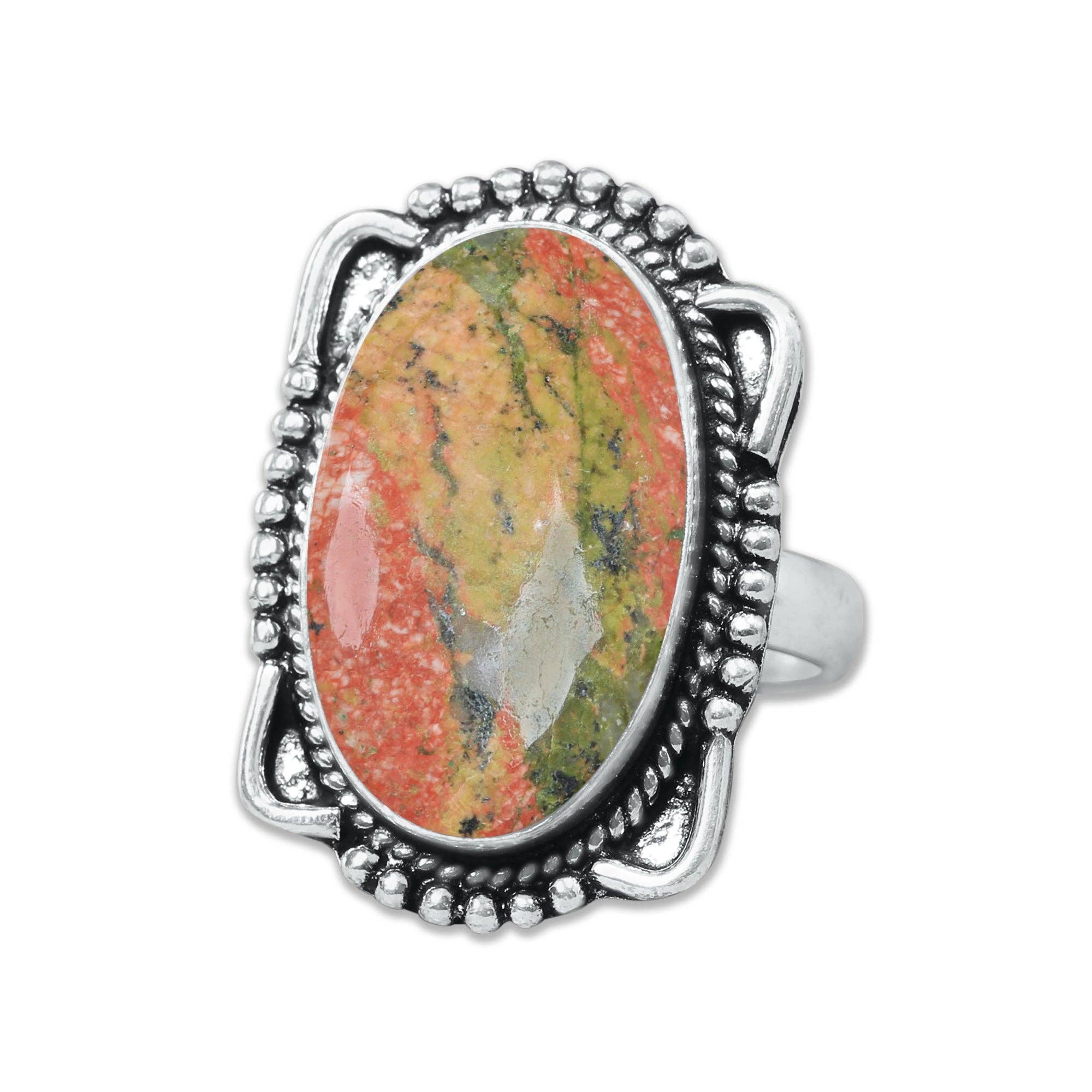 Handmade Jewels - Vente Bague de cocktail/de cérémonie - Bagues en unakite – Fait main, plaqué argent, rose-vert terreux (fabriqué sur commande)6