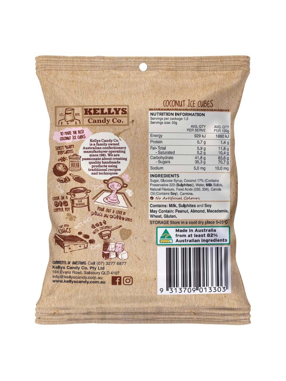Kellys Candy Co. - Wholesale Boiled sweets - Coconut Ice Cubes - Snack Pack 75g (1)2
