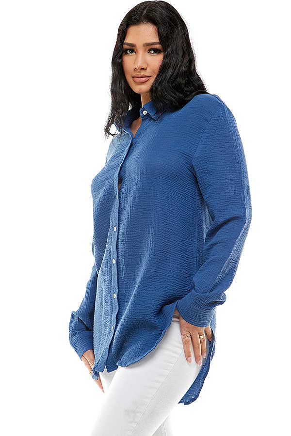 Veracci – wholesale Tröja med knappar – Dam – Dubbel gasväv Weekend Button-Down skjorta0