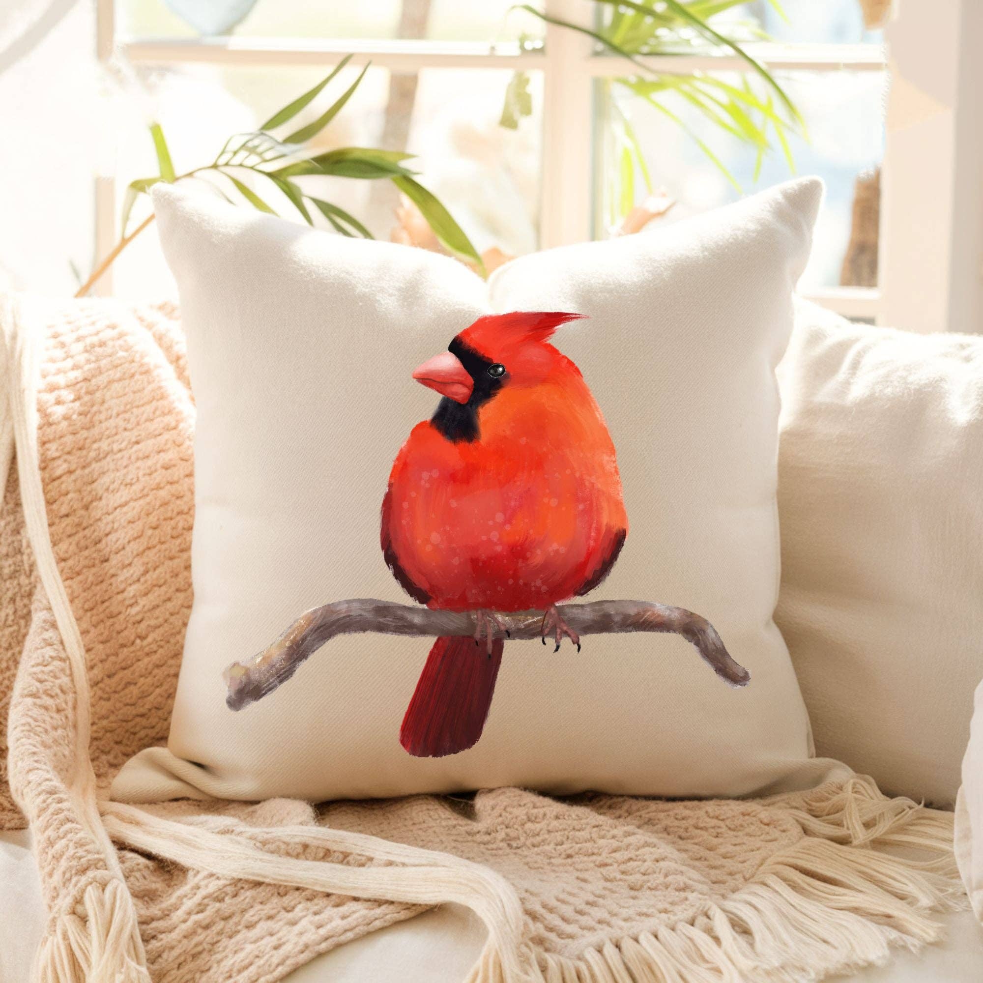 MerikaArt - Wholesale Throw/Decorative Pillow - Northern Male Cardinal Bird Pillow1