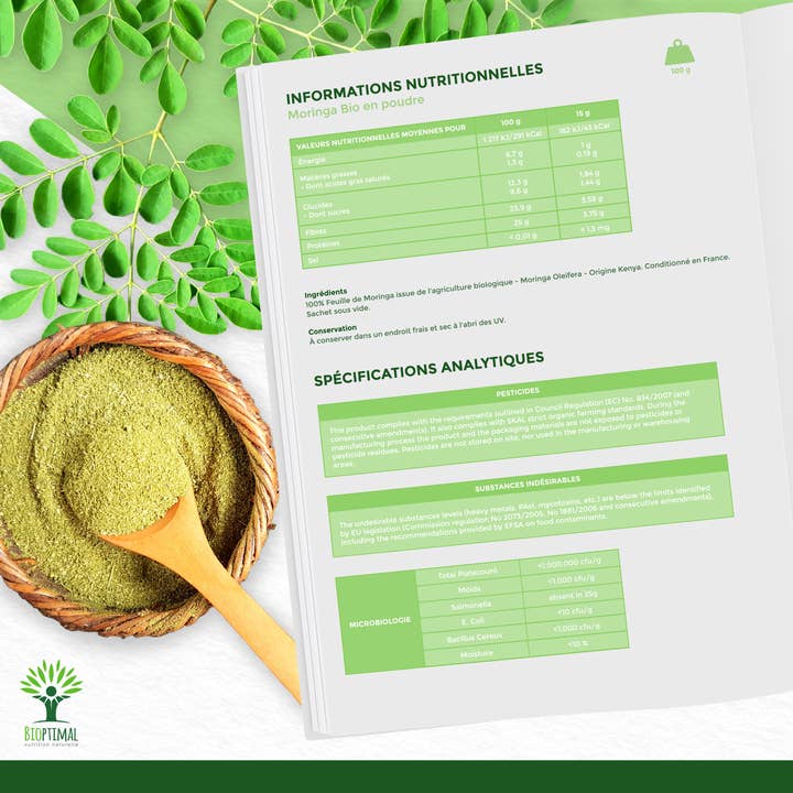 Bioptimal - Wholesale Protein/Superfood Powder - Organic Moringa powder - Packaged in France - Vegan8