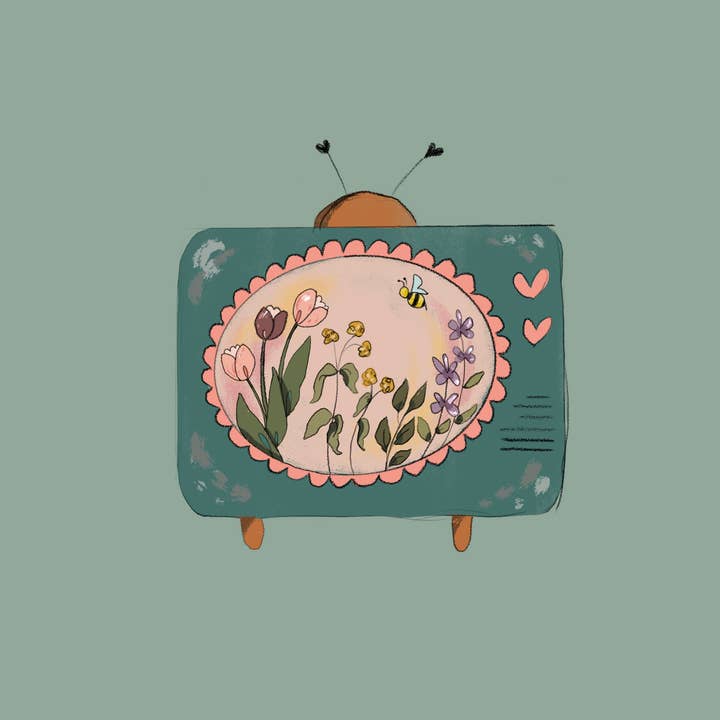 Flower TV Vinyl Sticker for wholesale by Heart in the Woods