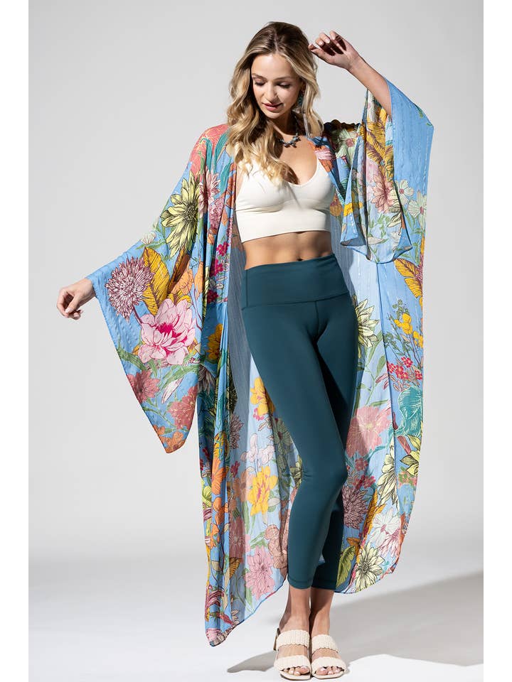 Madelin Madelin gekleurde kimono met bloemenprint en lurex voor groothandel op Faire8