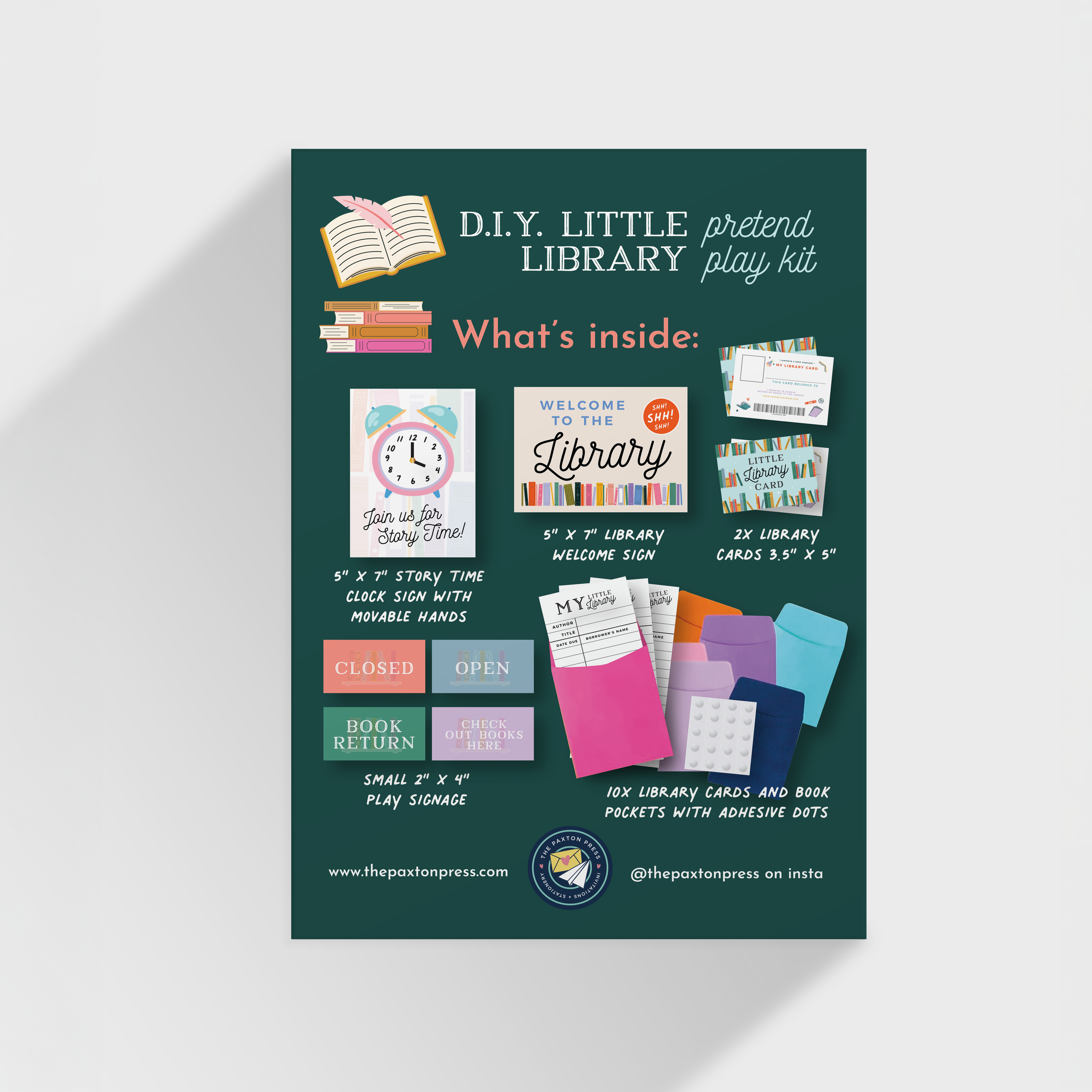 The Paxton Press - Screen-Free Paper Goods for Kids - Wholesale DIY Craft Kit - Kids - Library Pretend Play Kit – Kids Screen-Free Imaginative Play1