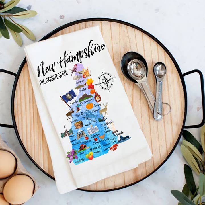 New Hampshire State Map Flour Sack Tea Towel for wholesale by Avery Lane Gifts