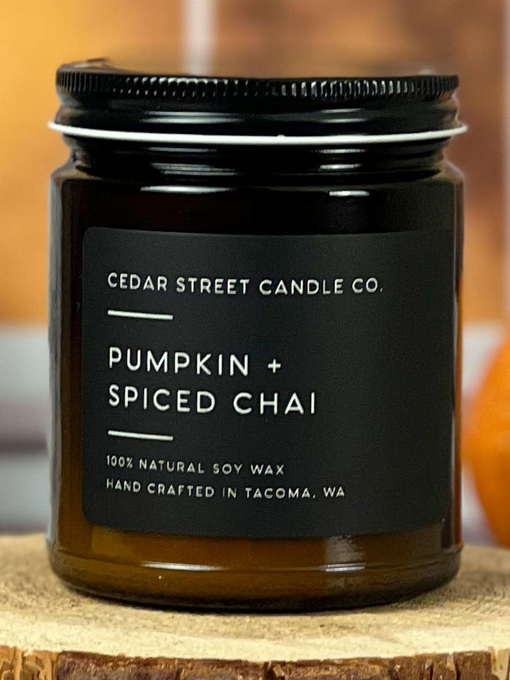 Pumpkin + Spiced Chai | 7.2 oz Soy Candle | *SEASONAL* for wholesale by Cedar Street Candle Co.