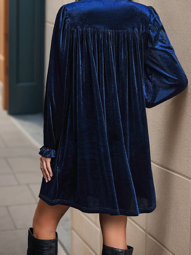 UNISHE - Wholesale Dress - Women's - Long Sleeves V Neck Smocked Velvet Dress BFZY11966