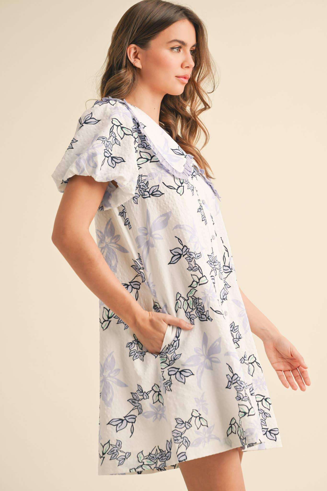 &MERCI - Wholesale Dress - Women's - DOLL COLLAR BUTTON DOWN FLORAL MINI DRESS MDR38793