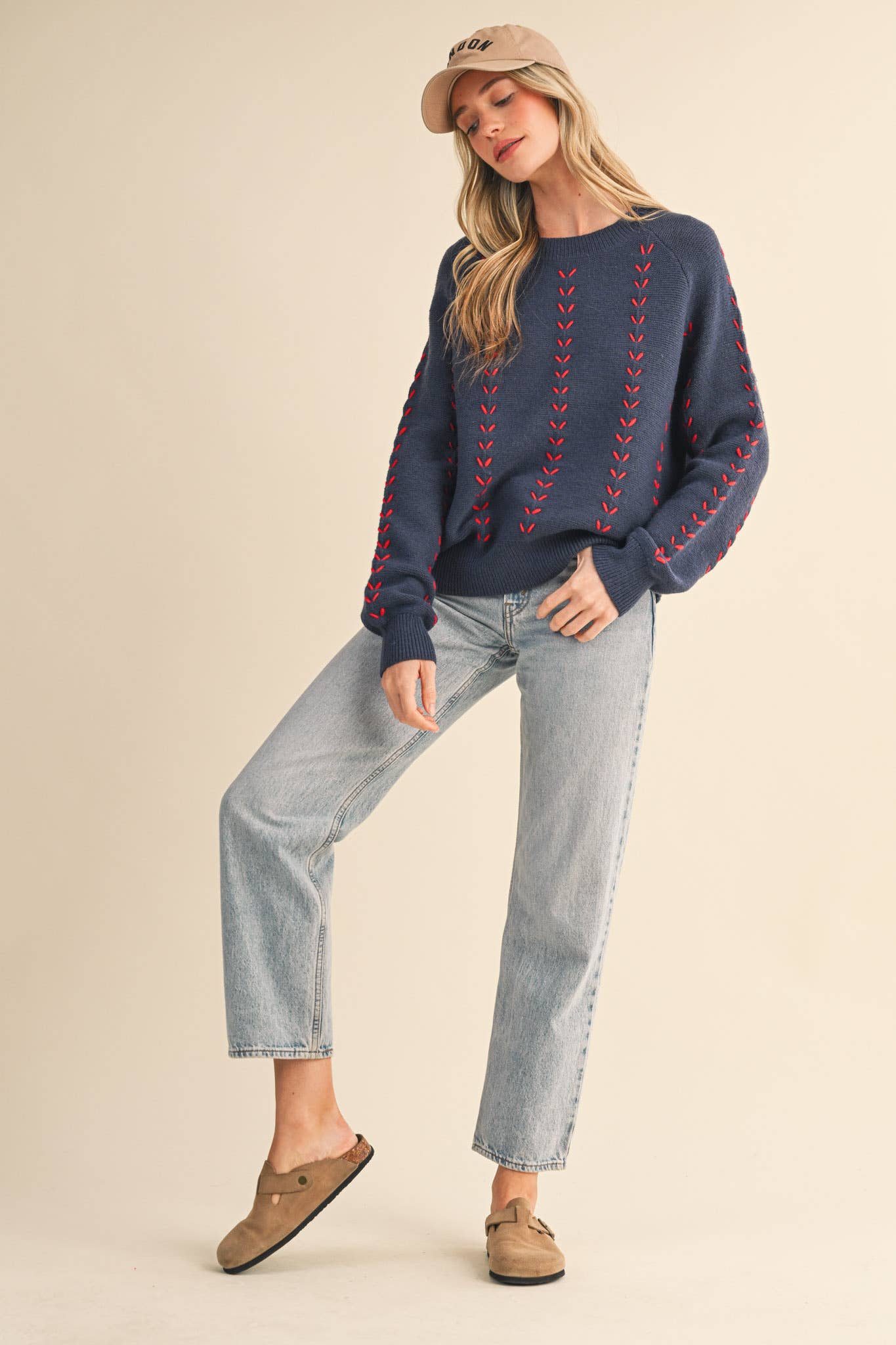 &MERCI - Wholesale Knit Sweater - Women's - EMBROIDERED LONG SLEEVE PULLOVER SWEATER MSW1117933