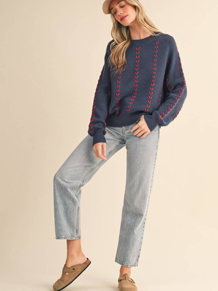 &MERCI - Wholesale Knit Sweater - Women's - EMBROIDERED LONG SLEEVE PULLOVER SWEATER MSW1117933