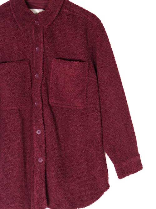 Good Stuff Apparel – Engroshandel Jakke - Dame – Langærmet Teddy Sherpa Shacket med lomme til kvinder2