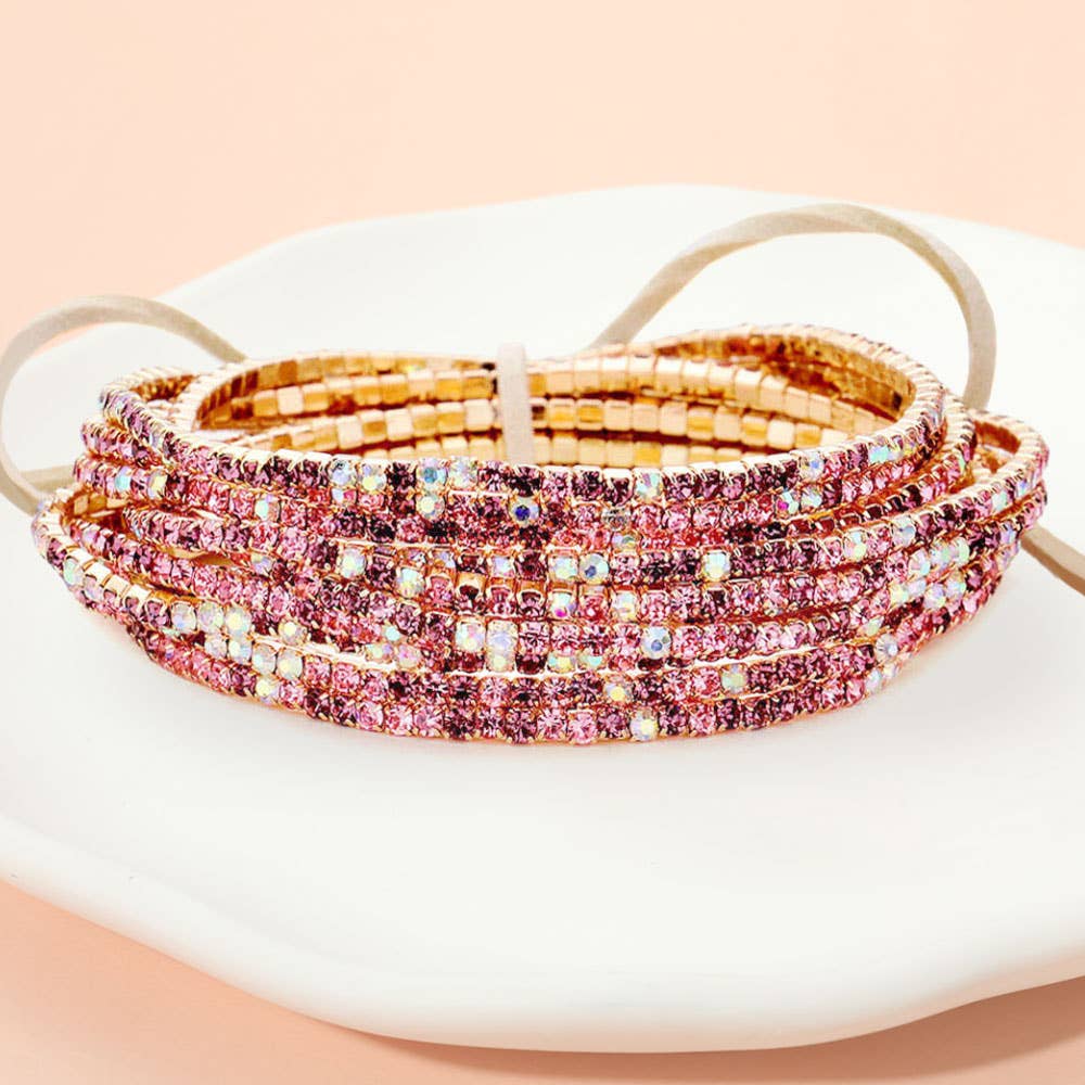 Sensibling Corp. - Wholesale Jewelry Set - 12PCS - Ribbon Pearl Rhinestone Layered Stretch Bracelets40