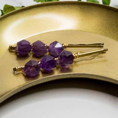 Miss Penny Lane - Vente Épingles à cheveux - Barrettes en épingles à cheveux en améthyste à facettes enroulées de fil0
