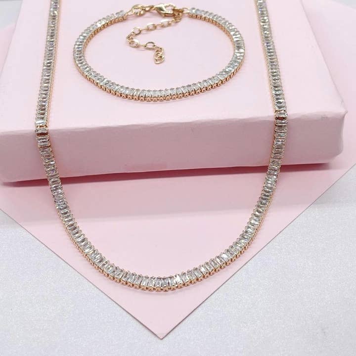 Choker, Pulseira e Suprimentos com Baguete de Zircônia Cúbica em Ouro 18k Preenchido por atacado de Milie