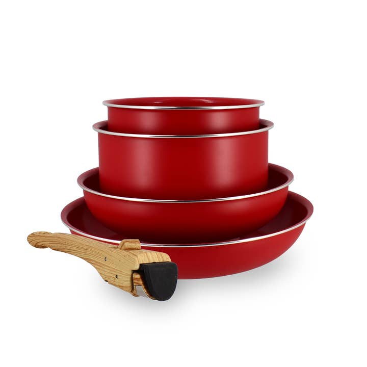 5-piece cooking set in recycled magenta aluminum for wholesale by Menastyl