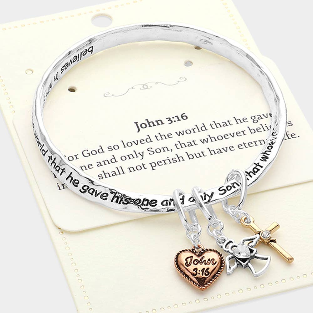 Sensibling Corp. - Wholesale Charm/Dangle Bracelet - John 3:16 Message Heart Angel Cross Charm Bangle Bracelet
4