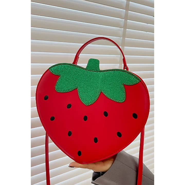 Girly - Wholesale Shoulder Bag - Women's - GLITTERY STRAWBERRY HANDBAG WITH SHOULDER STRAP