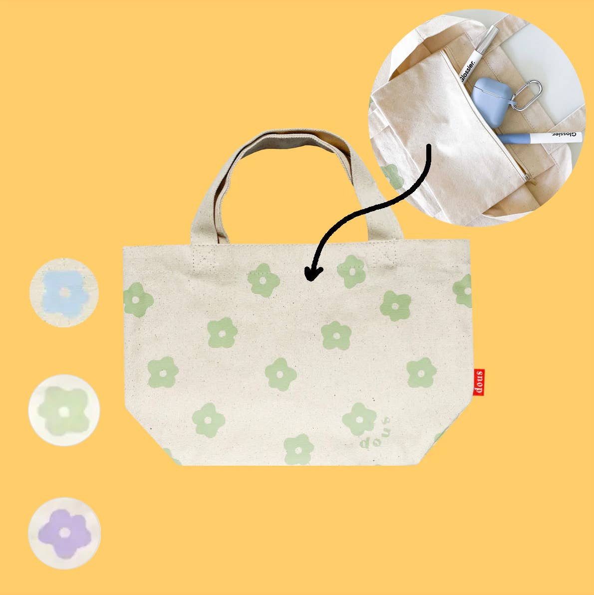 Dous - Wholesale Tote Bag - Women's - flower cotton canvas mini tote bag zippered pocket10