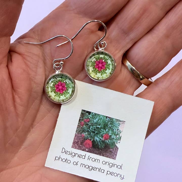 Peony Inspired Glass & Silver French Hook Earrings for wholesale by Beau Lou Designs