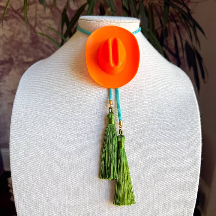 Cowboy Hat Bolo Burnt Orange with Turquoise & Olive for wholesale by Rahya Jewelry Design