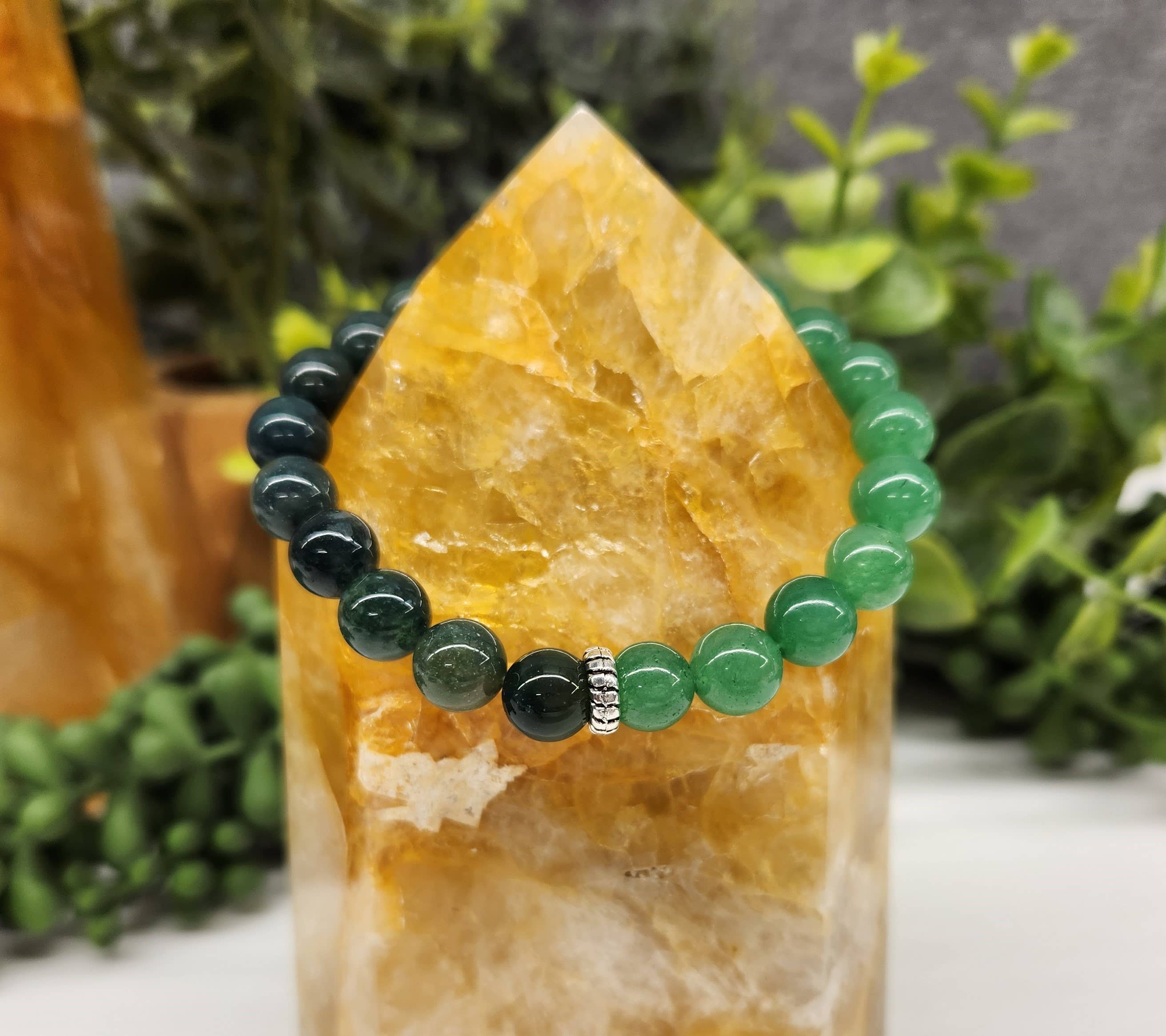 Meraki Gemstones - Wholesale Beaded Bracelet - ABUNDANCE - Green Jade & Moss Agate Bracelet  8mm beads1