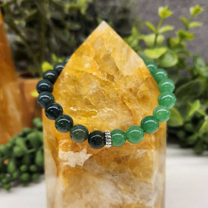 Meraki Gemstones - Wholesale Beaded Bracelet - ABUNDANCE - Green Jade & Moss Agate Bracelet 8mm beads1