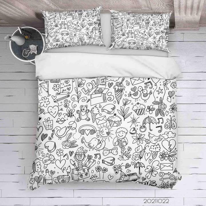 3D Cartoon-Muster Graffiti Bettbezug-Set Bettwäsche-Set Bettdeckenbezug Kissenbezüge 60 für den Großhandel von Jess Art Decoration