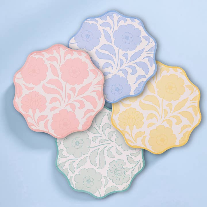 Pastel Floral Wavy Paper Plates – 8 in Assorted for wholesale by Joy Ladder LLC