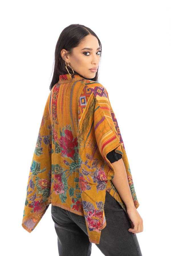 SAACHI – wholesale Poncho – Women's – Floral Geometric Short Open Poncho9