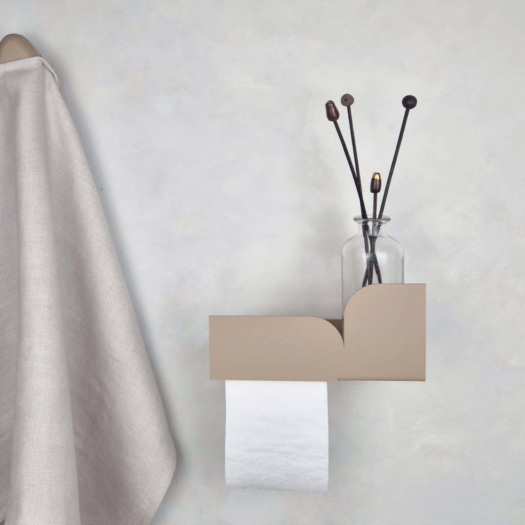 NAMUOS - Wholesale Toilet Paper Holder - Beige metal toilet paper holder with shelf BAUHAUS3