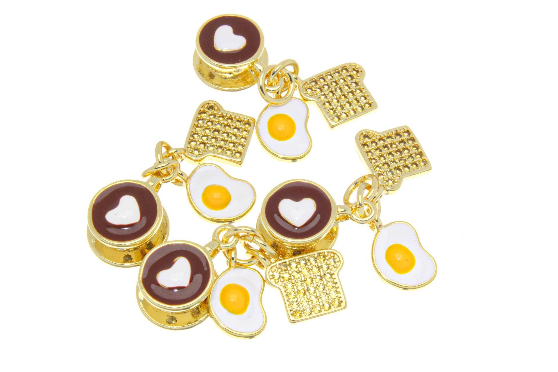 Jewel Pledge - Wholesale Individual Charm/Pendant - Breakfast Theme Coffee, Eggs & Toast Charm Set CPG25634