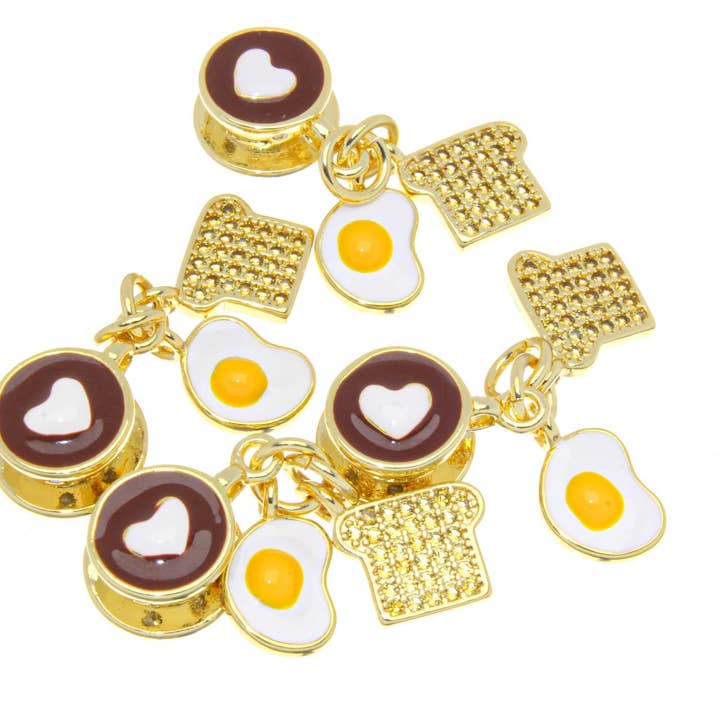 Jewel Pledge - Wholesale Individual Charm/Pendant - Breakfast Theme Coffee, Eggs & Toast Charm Set CPG25634