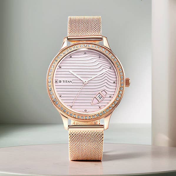 Titan Wander Light Brown Dial Analog Stainless Steel Strap Watch for Women for wholesale by Titan