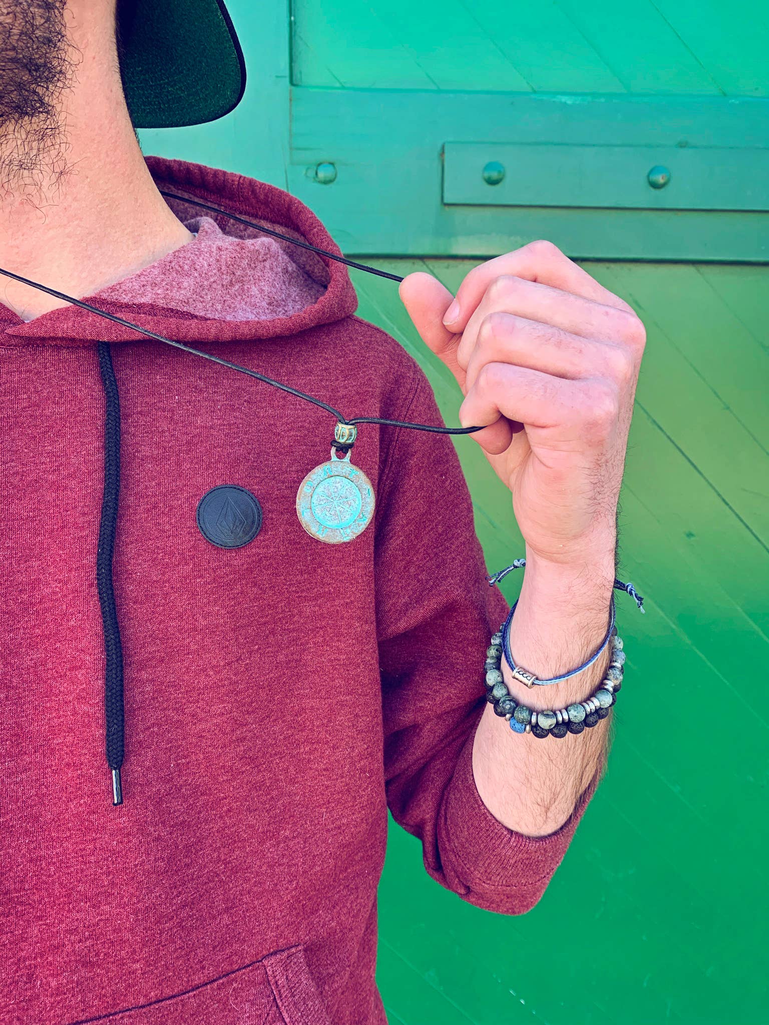 Peacock & Lime - Wholesale Pendant/Charm Necklace - ancient path/men's patina compass medallion leather necklace4