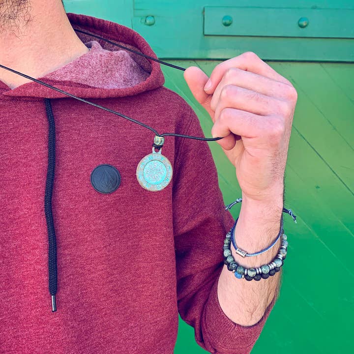 Peacock & Lime - Wholesale Pendant/Charm Necklace - ancient path/men's patina compass medallion leather necklace4