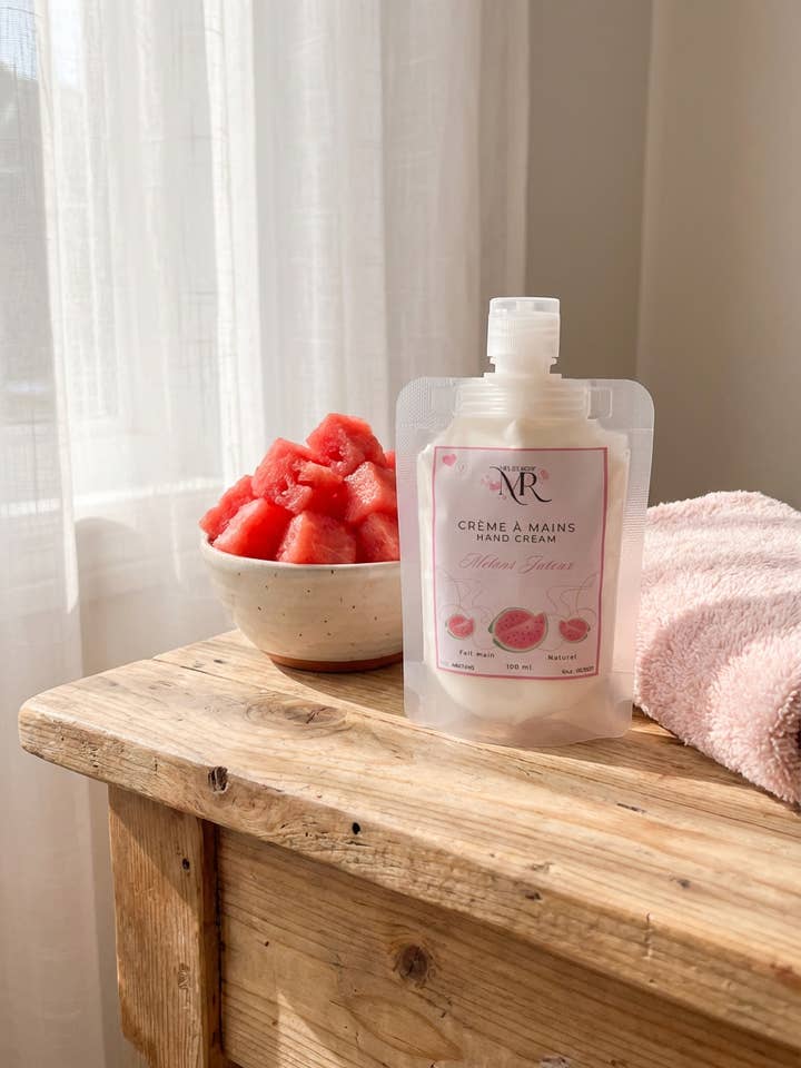 Crème à mains naturelle – Melons Juteux pour la vente par Miel et Rose